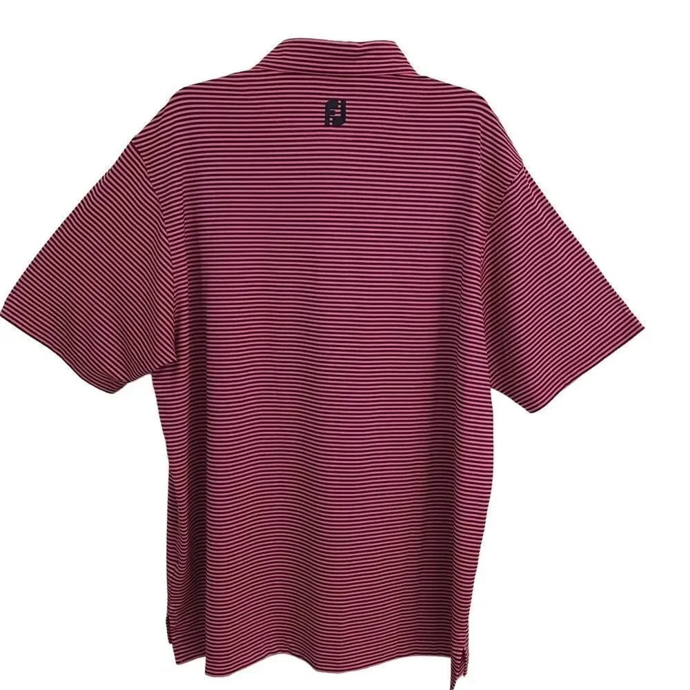 ‎FootJoy pink & navy striped golf polo shirt XL